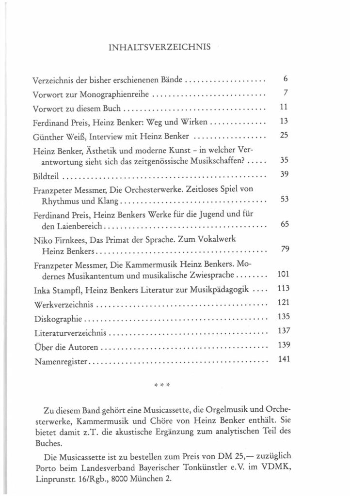 Inhaltsverzeichnis - Heinz Benker