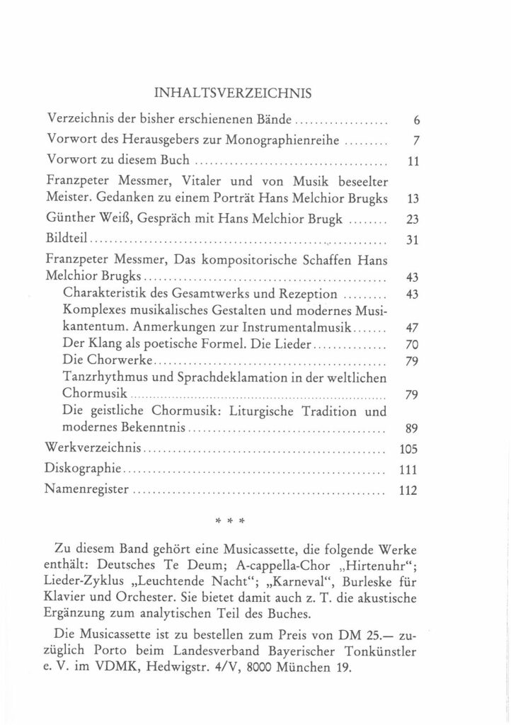 Inhaltsverzeichnis - Hans Melchior Brugk