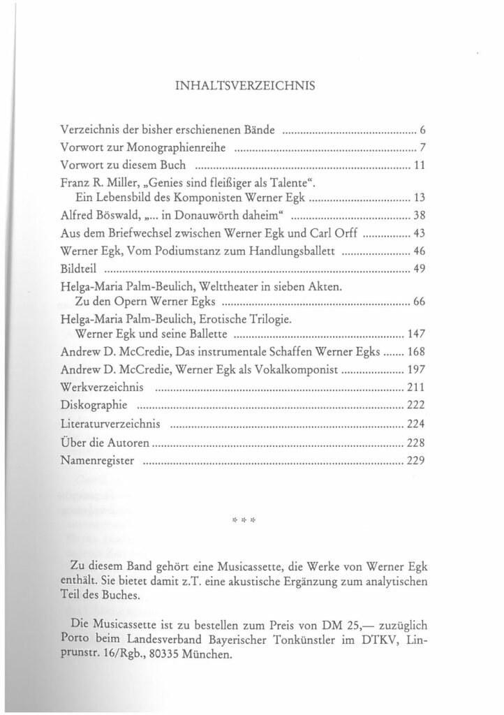 Inhaltsverzeichnis - Werner Egk