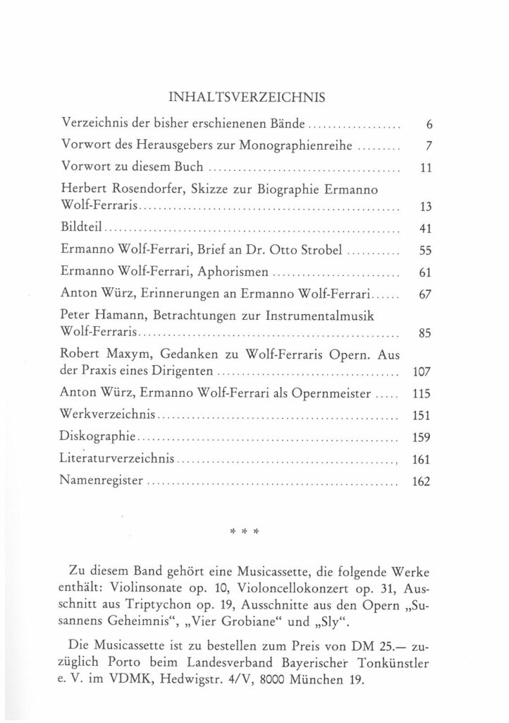 Inhaltsverzeichnis - Ermanno Wolf-Ferrari