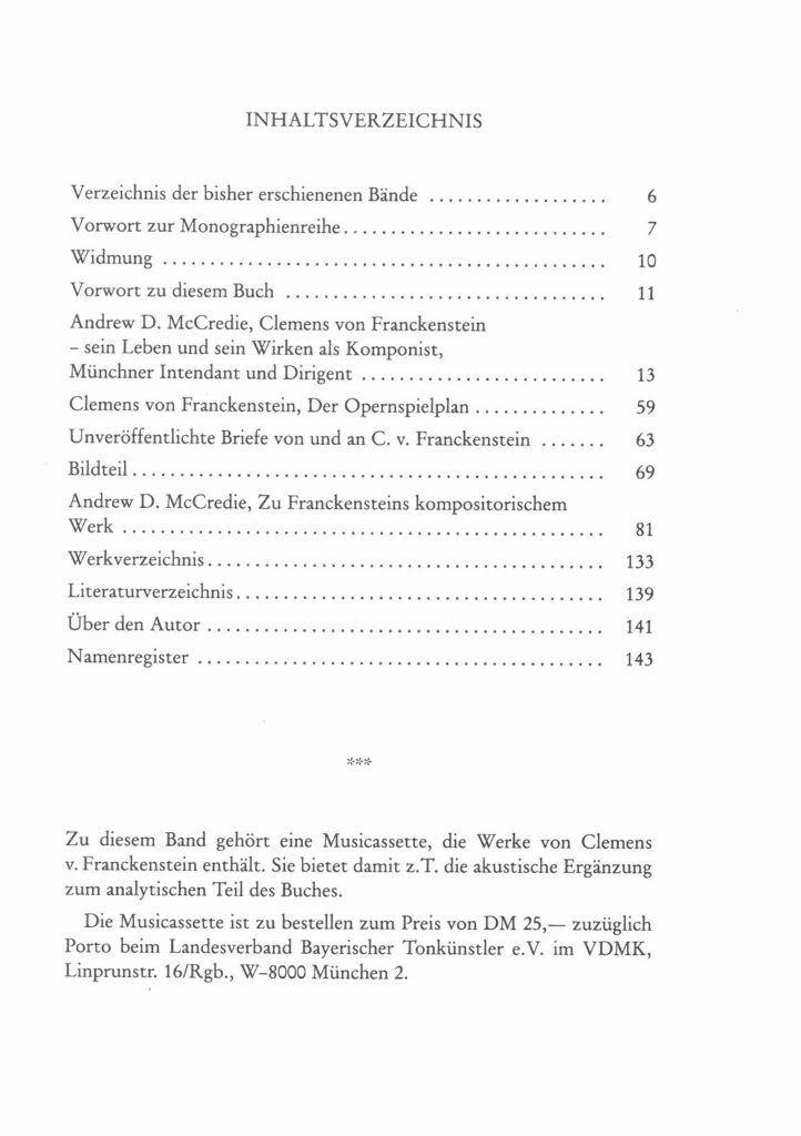 Inhaltsverzeichnis - Clemens von Franckenstein