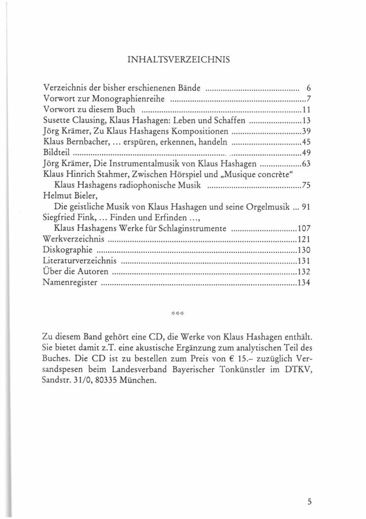 Inhaltsverzeichnis - Klaus Hashagen
