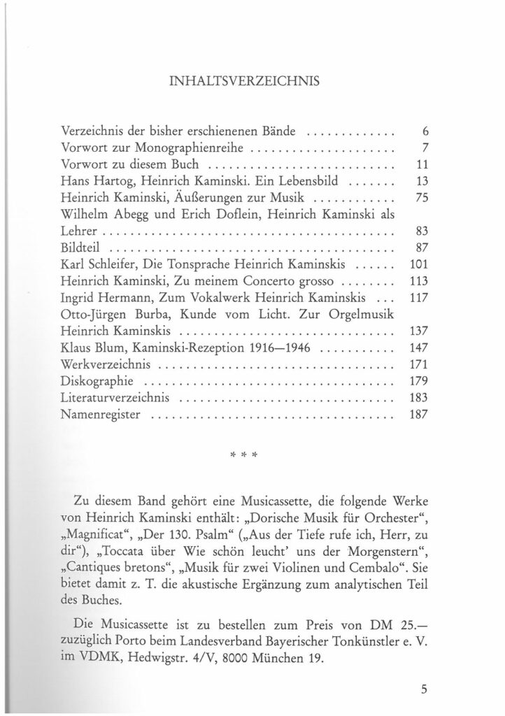 Inhaltsverzeichnis - Heinrich Kaminski