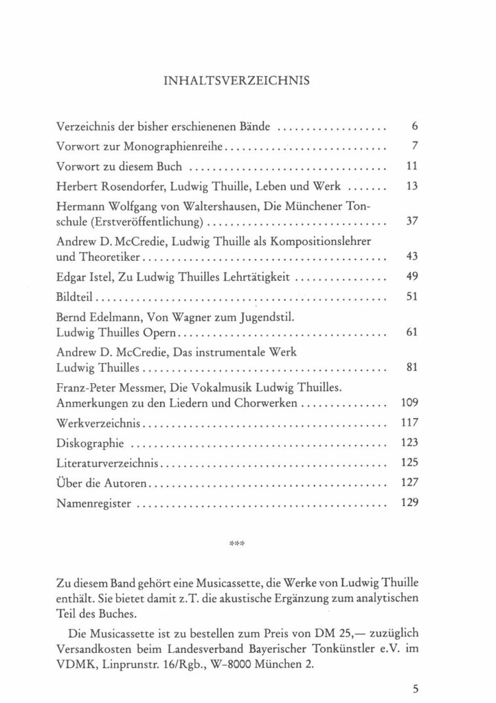 Inhaltsverzeichnis - Ludwig Thuille