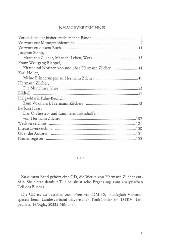 Inhaltsverzeichnis - Hermann Zilcher