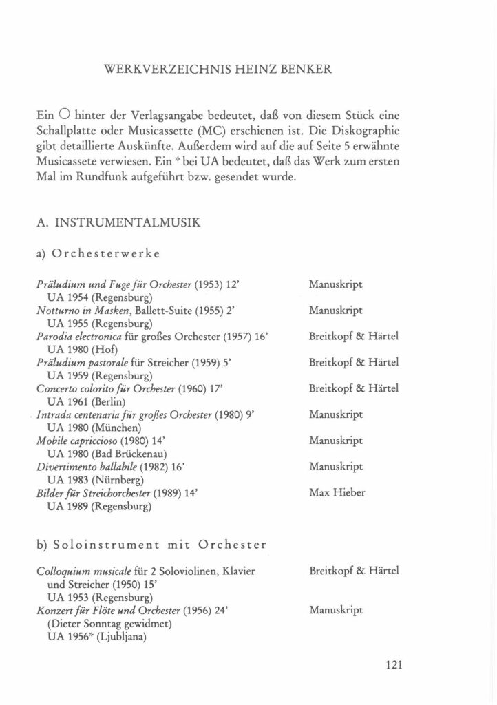 Werkverzeichnis - Heinz Benker