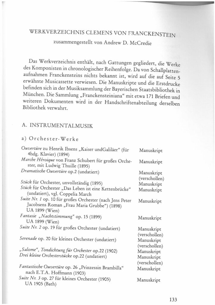 Werkverzeichnis - Clemens von Franckenstein