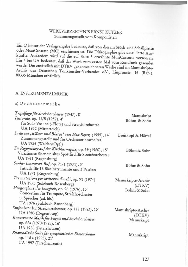 Werkverzeichnis - Ernst Kutzer