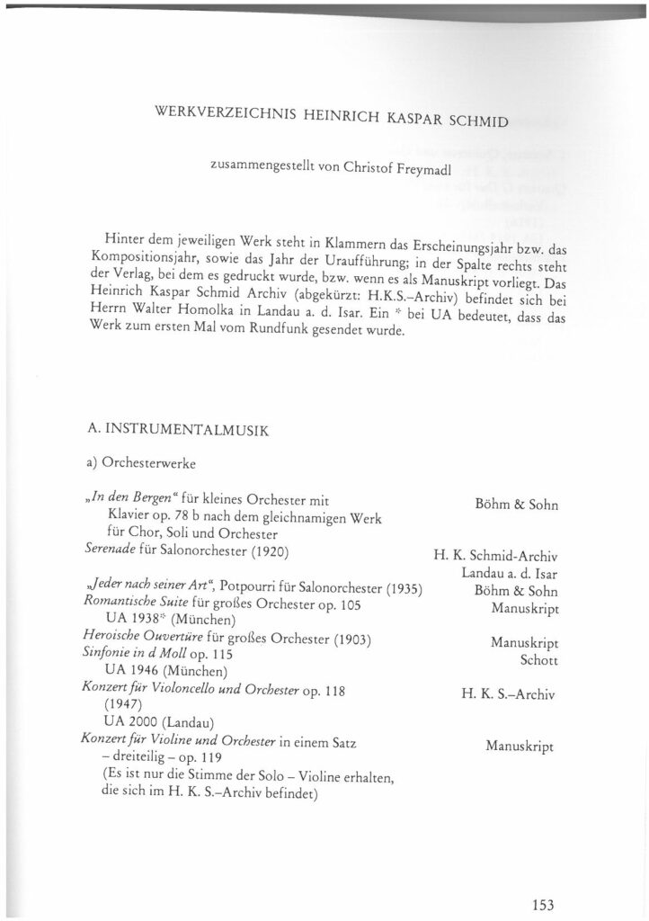Werkverzeichnis - Heinrich Kaspar Schmid
