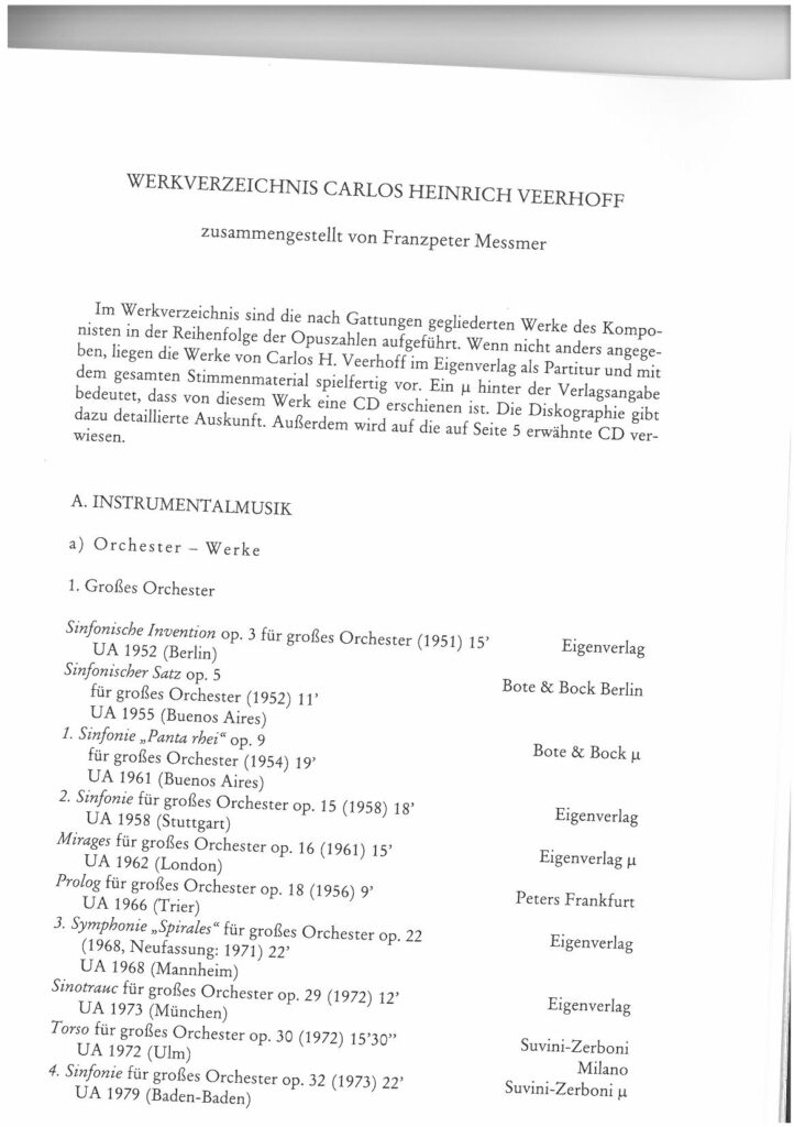 Werkverzeichnis - Carlos H. Veerhoff
